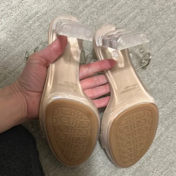 Gianni Bini Cream Tan Heels with Transparent Design - Picture 3 of 3